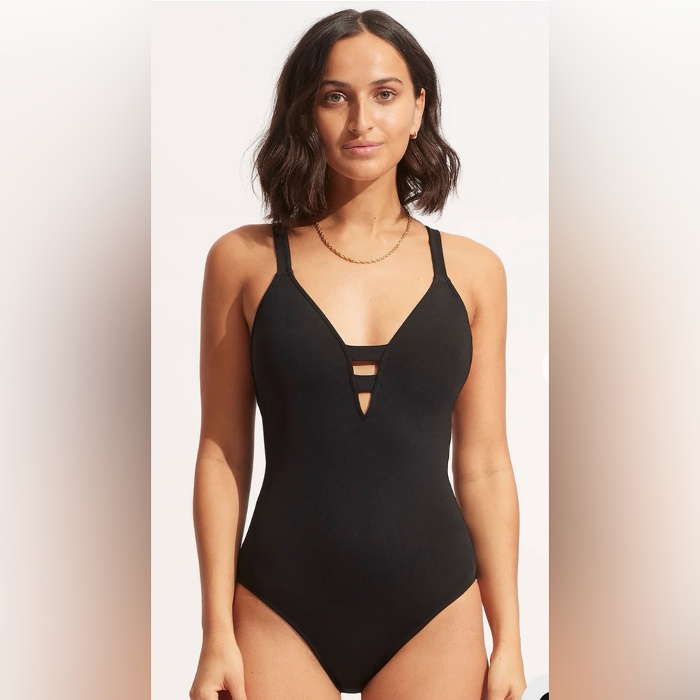 Seafolly Collective Deep-V Black One Piece Swimsuit
